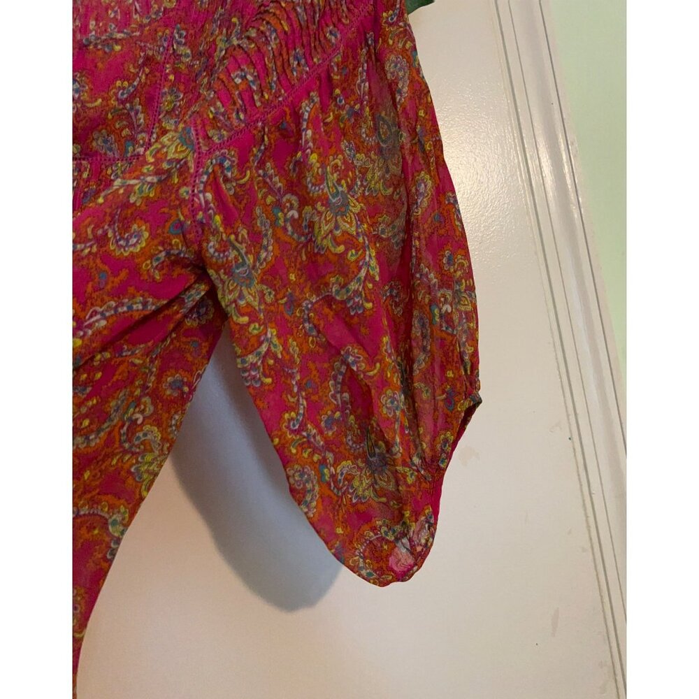 Lili Women’s Paisley Floral Smocked VISCOSE / Cotton Flowy Tunic 3/4 Bell Sleev - Picture 7 of 7